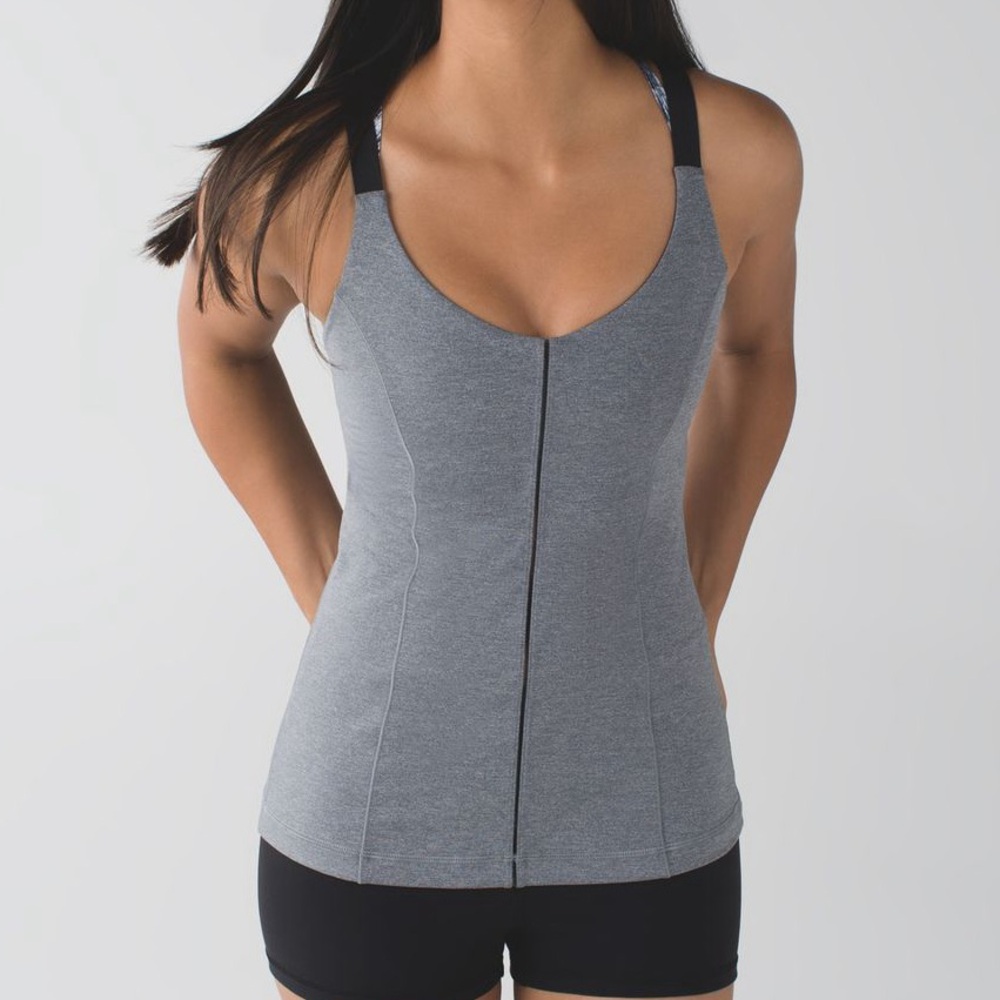 LULULEMON GREY STRAPPY BACK ATHLETIC TANK HIP LENGTH